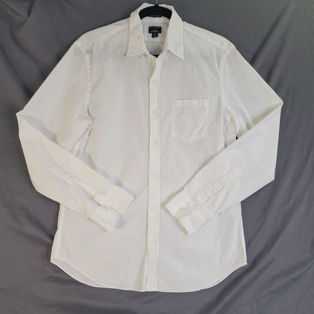 J.Crew Flex Washed Shirt Men's M White Slim Untucked Stretch Cotton Preppy